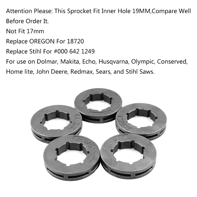 

D0AC 5Pcs Sprocket Rim 3/8 inch Pitch 7 Tooth 19mm for MS360 MS310 Husqvarne 154 254 50 51 55 Chainsaw 18720 Replacement Parts