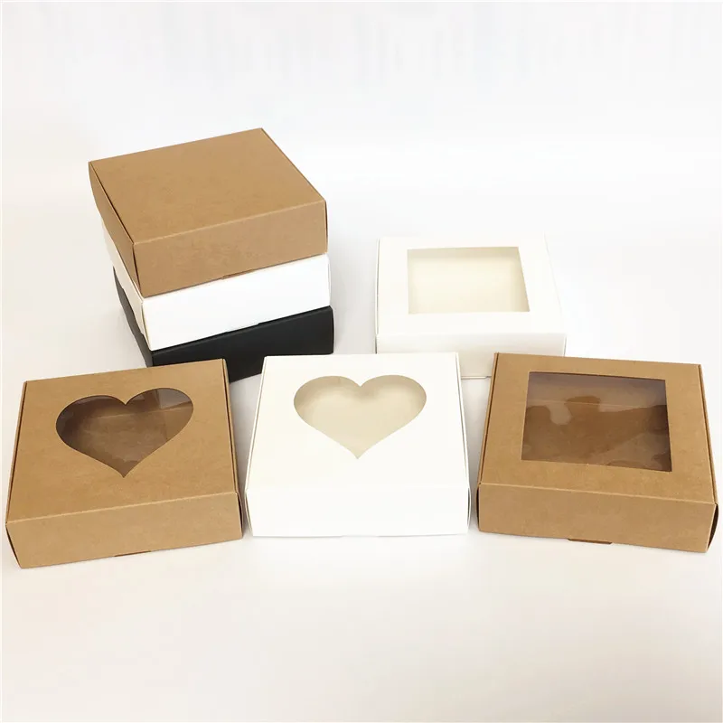 

20Pcs White Candy Gift Boxes With PVC Box Kraft Paper Party gift box Soap Candy Wedding Decorations Event Part
