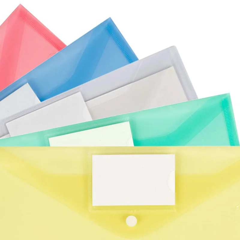 Пластиковая прозрачная папка с карманом для этикеток/застежкой кнопкой Размер A4