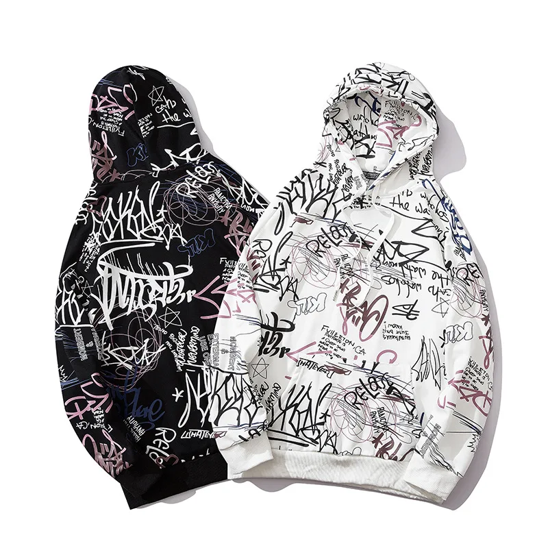 Dropshipping Graffiti Men Hoodie Women Couple Autumn Winter Warm High Street Hip Hop Band Rock Sweatshirt Long Sleeve