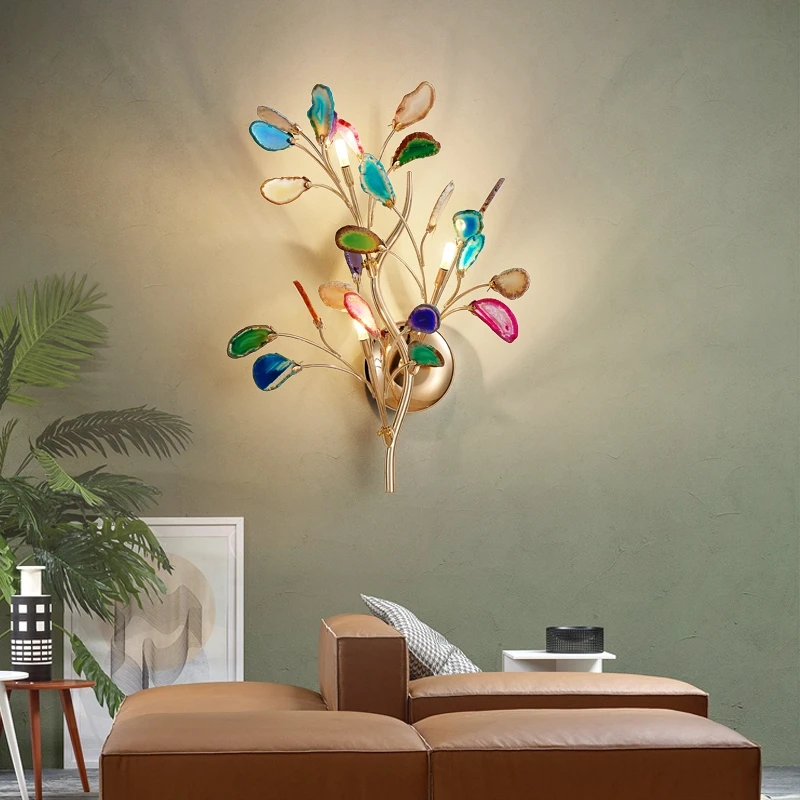 

Modern Creative Color Agate Branch Led Wall Lamp Luxury Bedroom Bedside Lamp Living Room Aisle Corridor Interior Decor Wall Lamp