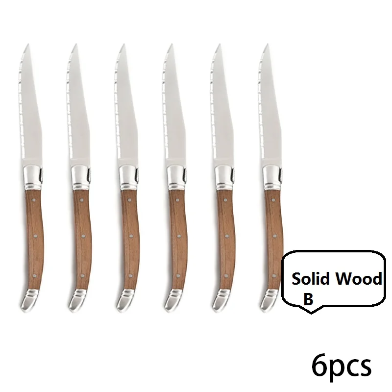 6pcs Solid Wood Laguiole стейк ножей Нержавеющая сталь столовые приборы столовый нож западные столовые приборы деревянной ручкой Ресторан Кухня столовые приборы 2/4/6 шт - Цвет: 6pcs Solid Wood