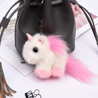 plush unicorn bag decoration car keychain mink hair soft animal toys high quality gift for kids girlfriend