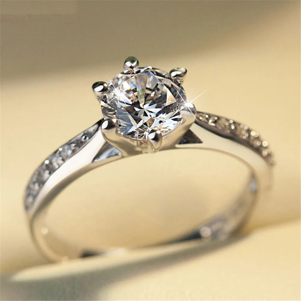 

Woman Fine Jewelry Silver Diamond Rings for Couples S925 Sterling Silver Round Wedding Bands Rings Womens Engagement Luxury