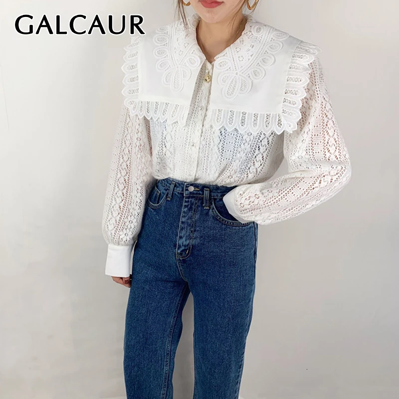 Женская блузка оверсайз с отложным воротником и рукавами фонариками| |