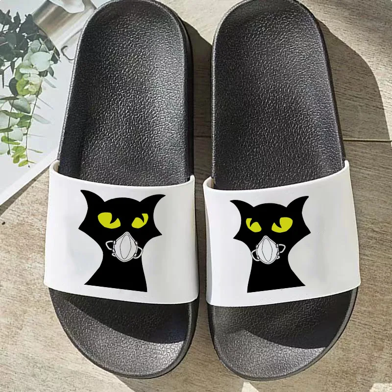 

Black cat Printed women Slippers Cartoon slippers funny Indoor Slippers Beach Flip Flops Bathroom Home Slippers women