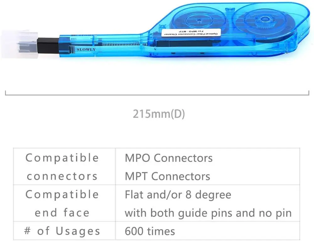 Fiber Optic Cleaning Tool for MPO and MTP Connectors MPO One Click Cleaner, 500 Cycles Cleaning Connector Equipment