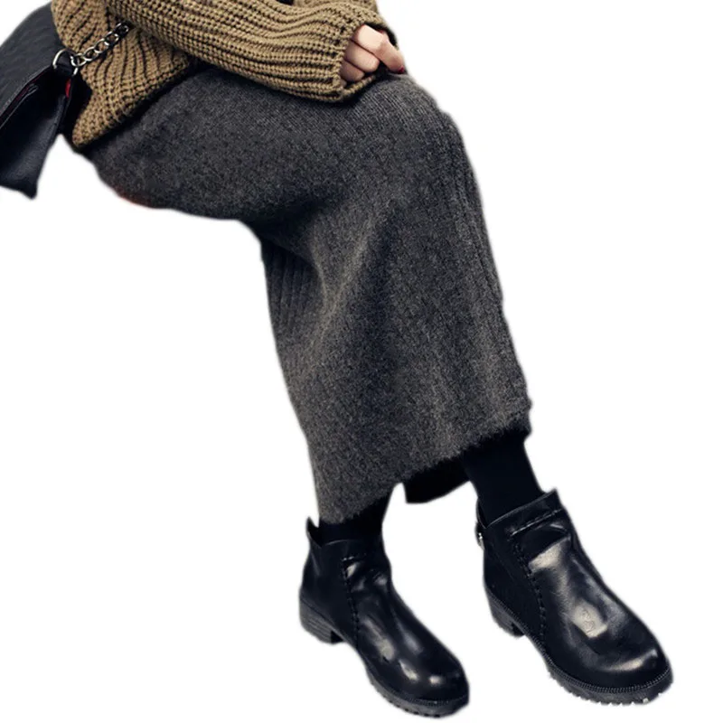 Вязаное изделие средней длины Разделение юбка женская с завышенной талией для