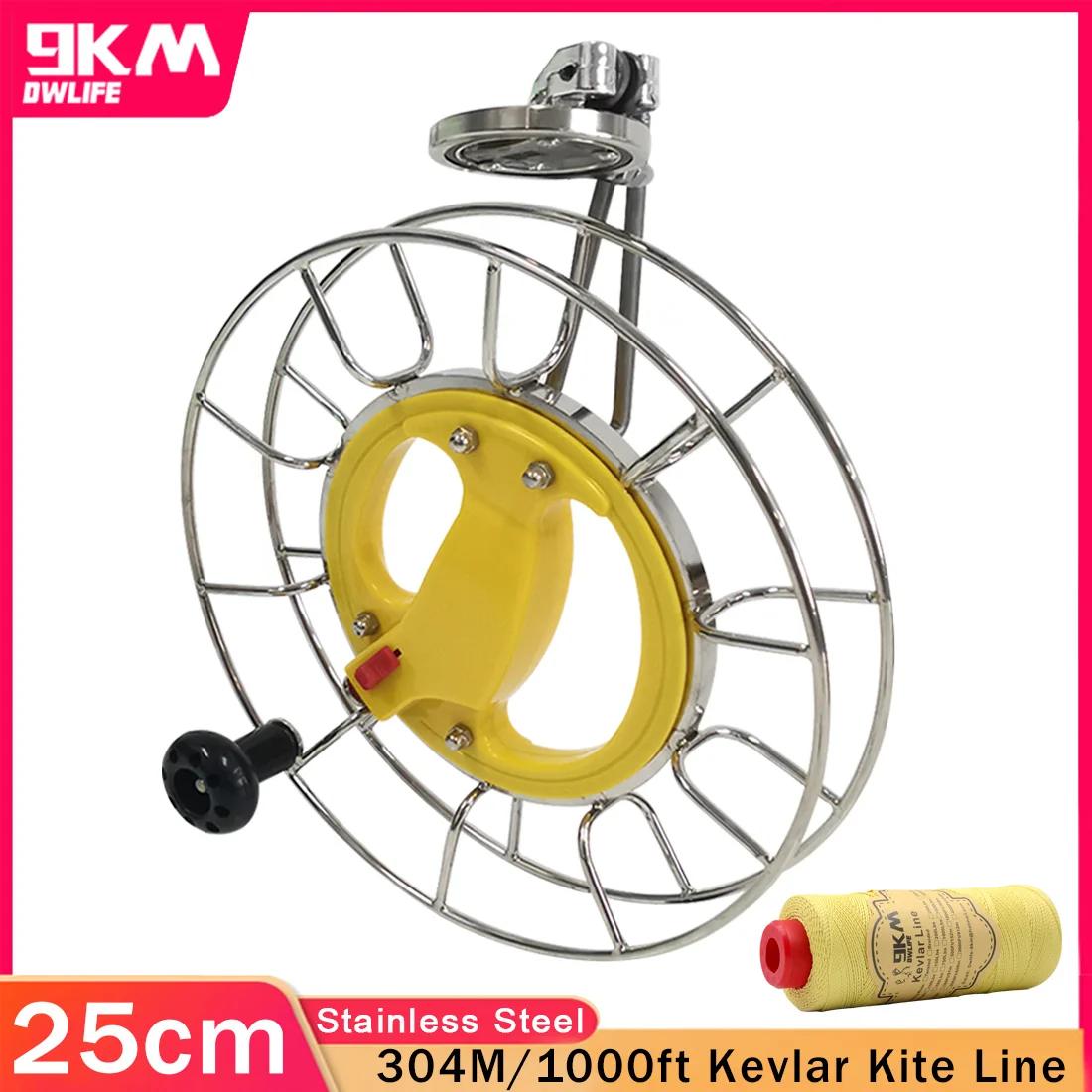9KM Stainless Steel 25cm Kite Reel Locable Outdoor Sports Flying Tool Accessories with 1000ft / 304m Kevlar Kite String