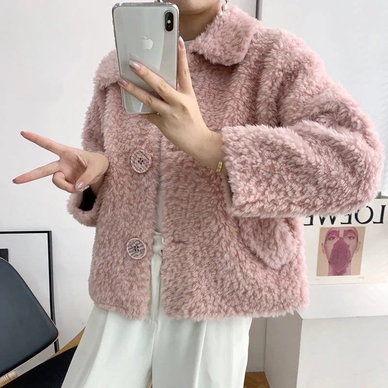 

Шуба шерстяная женская, с отложным воротником, зима размера плюс