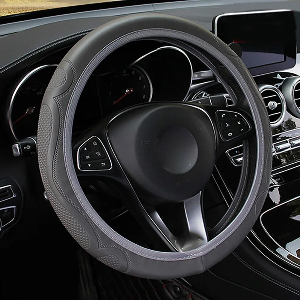 

1pcs Steering Wheel Cover Leather Car Steering Wheel Covers PU Protection Anti-slip Universal FOR 15inches