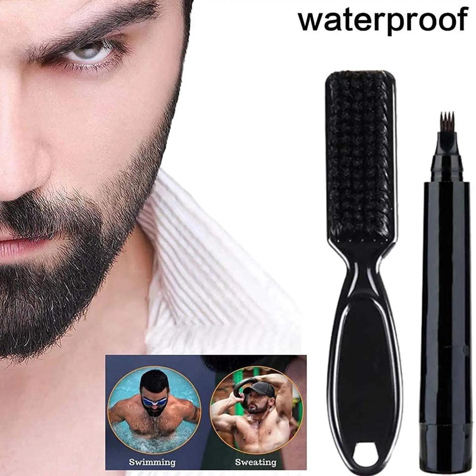 

Men Beard Pencil Filler Long Lasting Whiskers Pen Waterproof Cleaning Brush