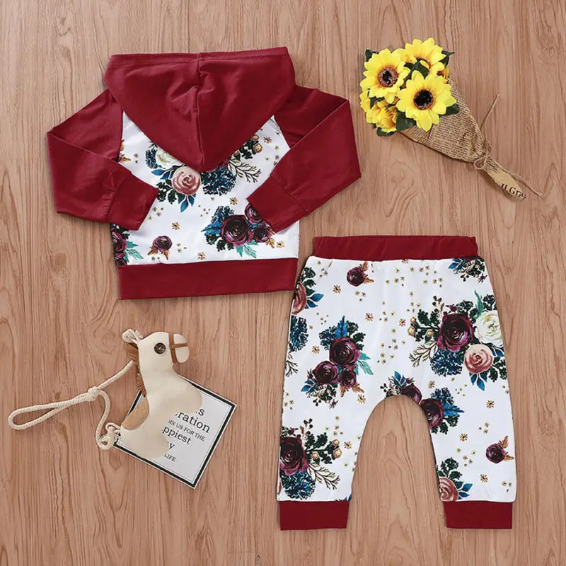 Топы с капюшоном и длинными рукавами для новорожденных девочек + штаны Осенний