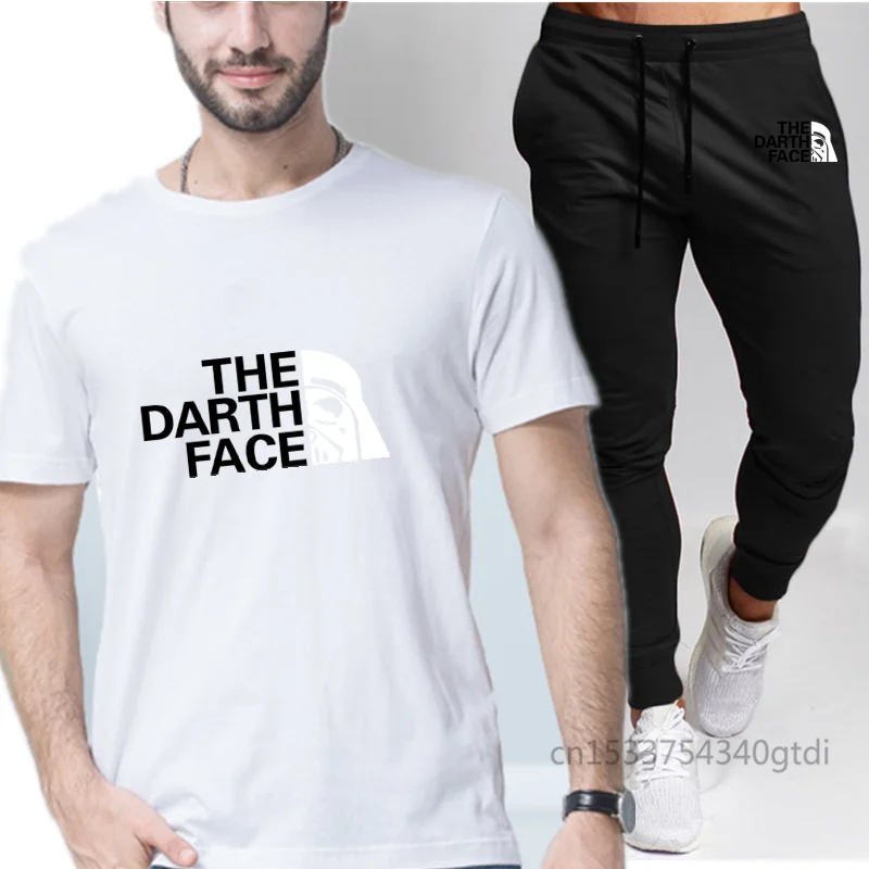 

2021 men's suit T-shirt + pants two piece casual sportswear men's / women's -cotton Top + pants gym pants print