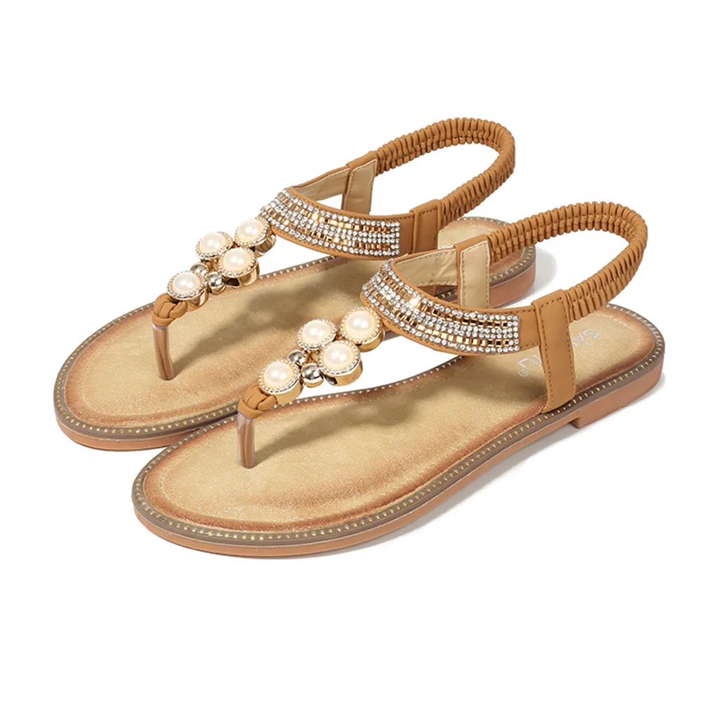 Сандалии SAGACE женские с жемчугом пляжные шлепанцы кристаллами обувь на низком