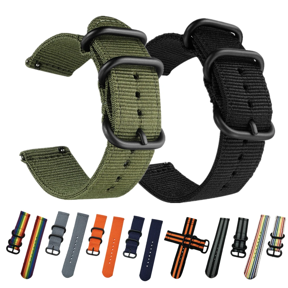 

18 20 22 24mm Canvas Nylon Watchband for Huawei GT for Amazfit Bip Replacement Army Sports Band Fabric Buckle Belt Men Women