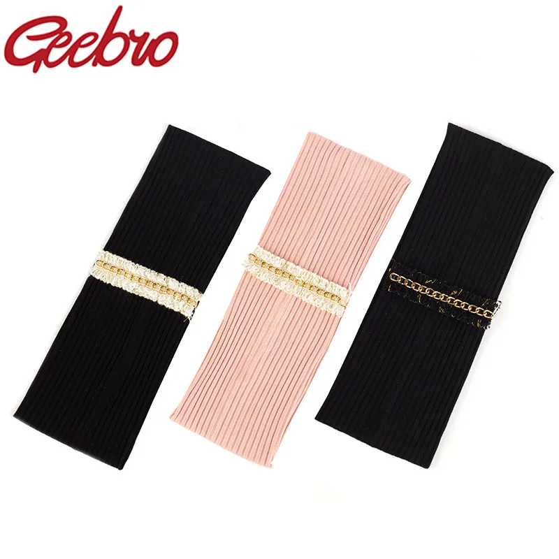 Geebro зимние вязаные жемчужные цепочки Аксессуары Тюрбан из хлопчатобумажной