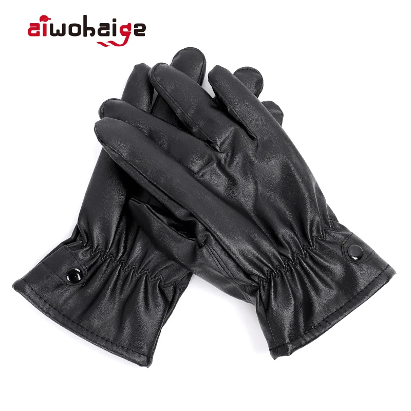 Женские кожаные перчатки с флисовой подкладкой зимние длинные сенсорным экраном
