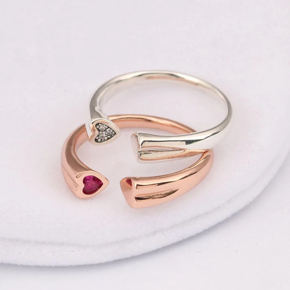 

S925 розовое два сердца с украшением в виде кристаллов кольцо для женщин Свадебная вечеринка подходят для женщин, хорошее ювелирное изделие