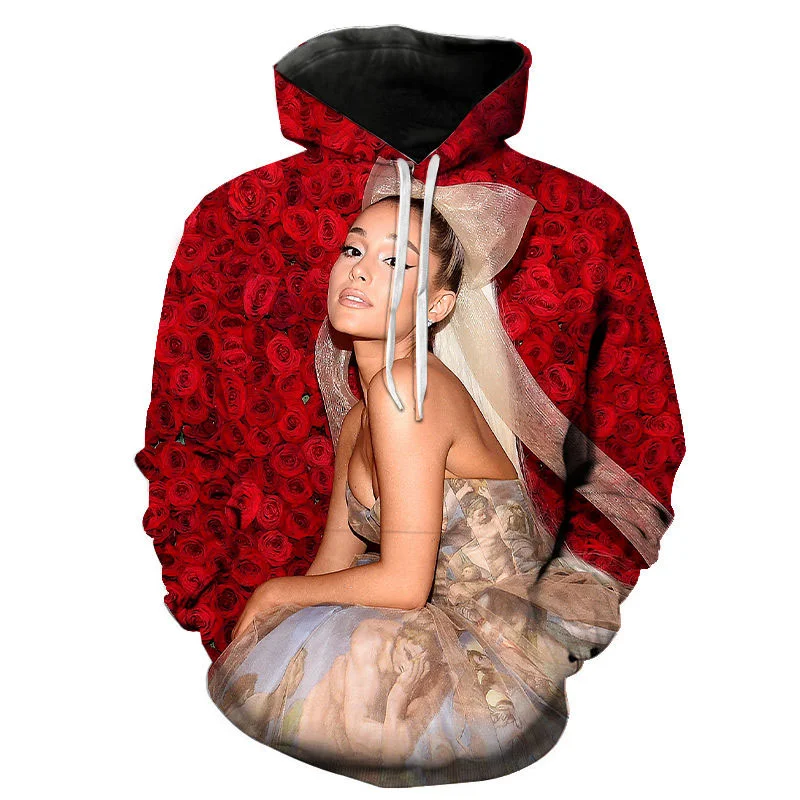 

2021 мужские и женские толстовки с 3D принтом Ariana Grande, модные повседневные толстовки унисекс в стиле хип-хоп с капюшоном, уличный пуловер