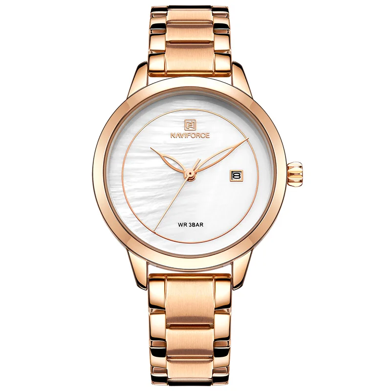 Rose Gold White NAVIFORCE женские часы из нержавеющей стали женские наручные часы модные водонепроницаемые женские часы простые синие часы для девочек Relogio Feminino - Цвет: Rose Gold White