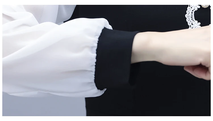 

Plus Size 5xl 2 Piece Set Women Peter Pan Collar Top&pants Splicing Long Sleeve Ensemble Costume Femme 2 Pieces Pantalon