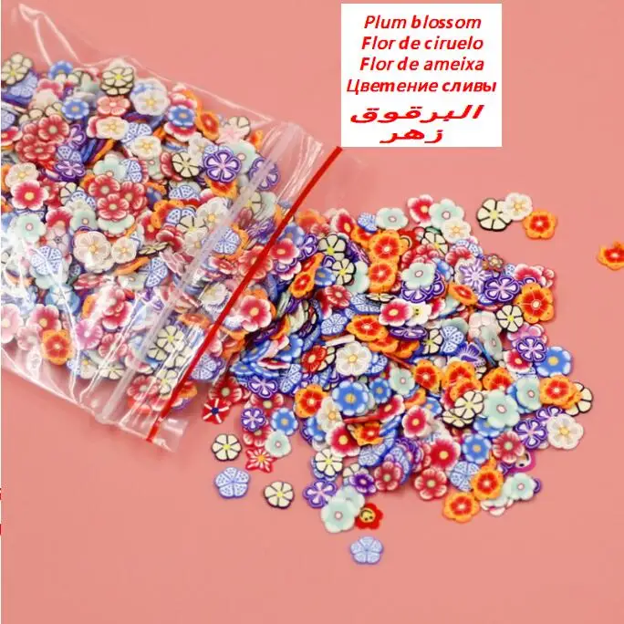 1KGS дизайн ногтей 3d Фрукты Fimo ломтик цветы крошечные мягкие продукты крем фрукты животные любовь ломтик Полимерная глина DIY Красота наклейки для ногтей - Цвет: plum blossom design