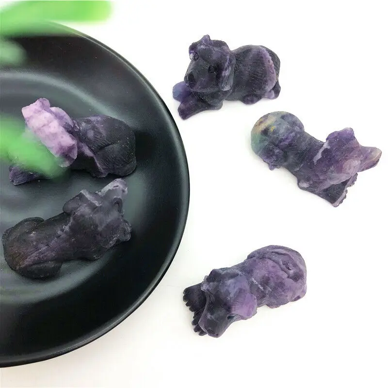 

Drop Shipping Natural Purple Fluorite Dog Hand Carved Crystal Animals Healing Reiki Decoration Natural Stones and Crystals