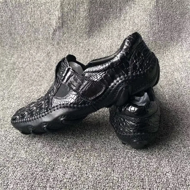 Экзотические мужские туфли из натуральной крокодиловой кожи мягкие черные
