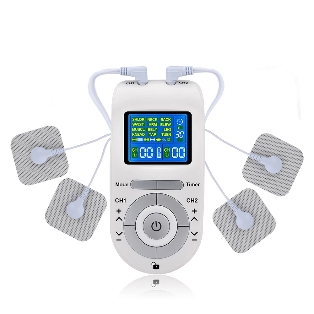 2. Electroestimulador Tens para aliviar el dolor, dispositivo de electroestimulación muscular EMS, 12 modos, 4 almohadillas de electrodos para masaje de pulso