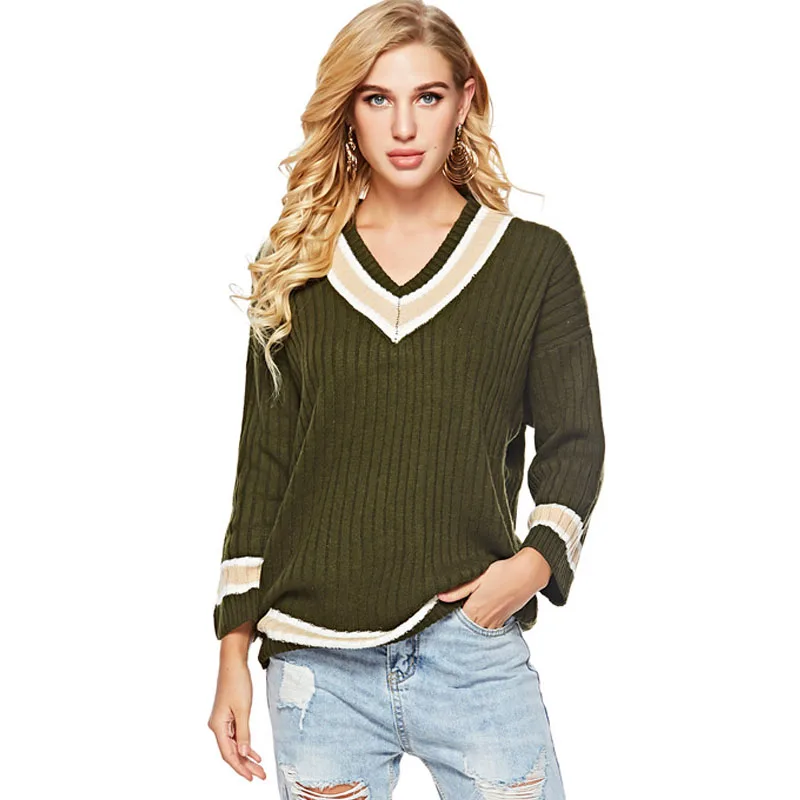 

2021 Autumn/winter Women Sweaters Long Sleeve V-neck Knitted Sweater Casual Loose Soft Women Winter Clothes Pullovers 6172 50