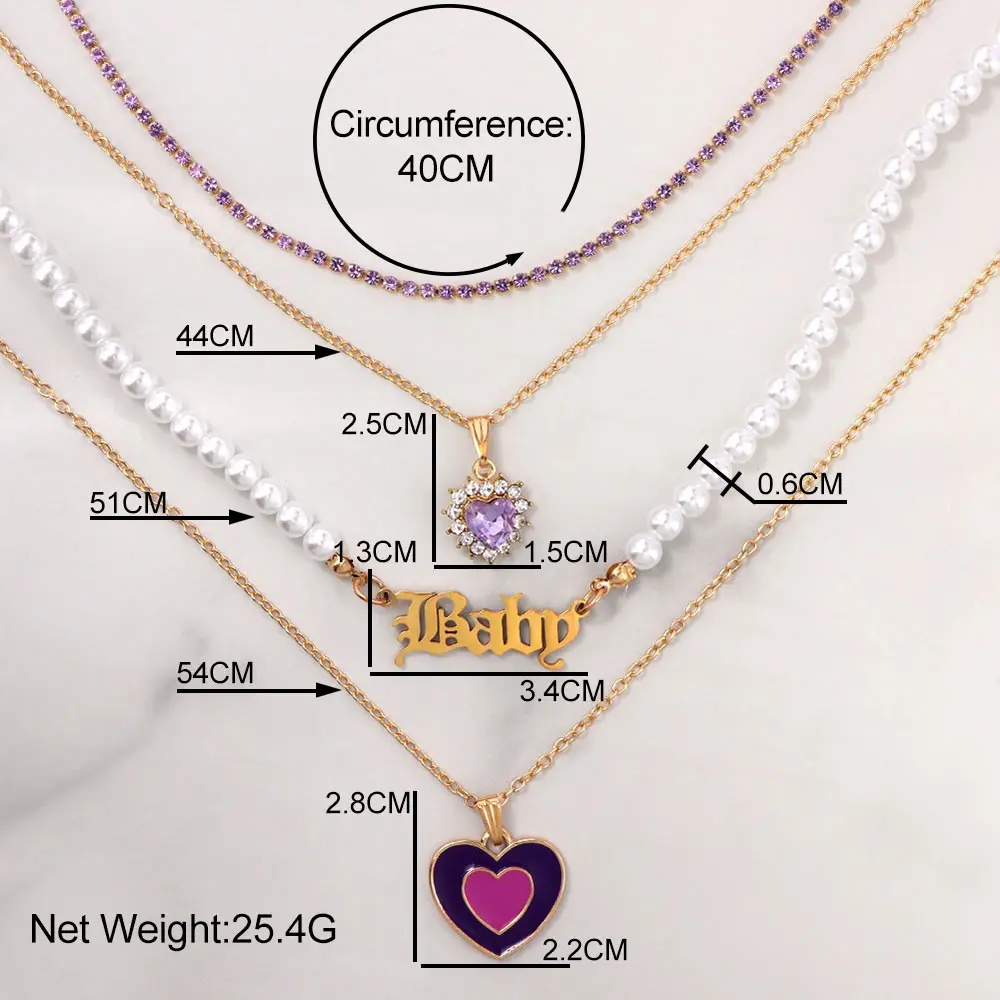 2022 Colorful Multilayer Heart Enamel Pearl Beaded Necklace For Women Stainless Steel BABE Letter Pendant Necklace Jewelry images - 6