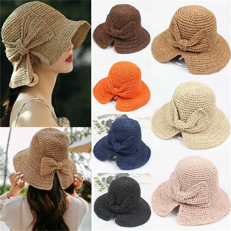 

Foldable Straw Hats Beach Fashion Summer Fashion Brimmed Sun Hat Women Ladies