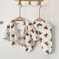 2021 autumn new children long sleeve cardigan set baby boy bear print clothes set kids girls casual pants suit toddler outfits