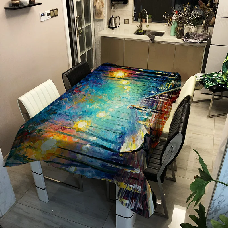 

Simple style household decorative oil painting pattern printing washable tablecloth