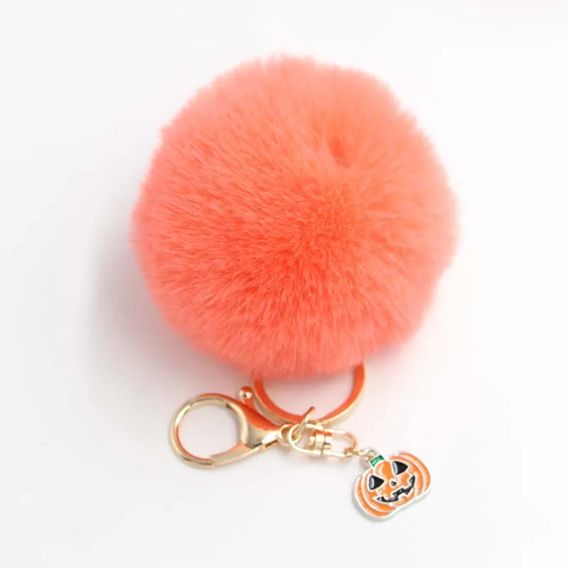 

Милые пушистые Меховые помпоны, шаровая цепочка для ключей для женщин, эмаль, Хэллоуин, брелок в виде тыквы на сумке, Женские Ювелирные издел...