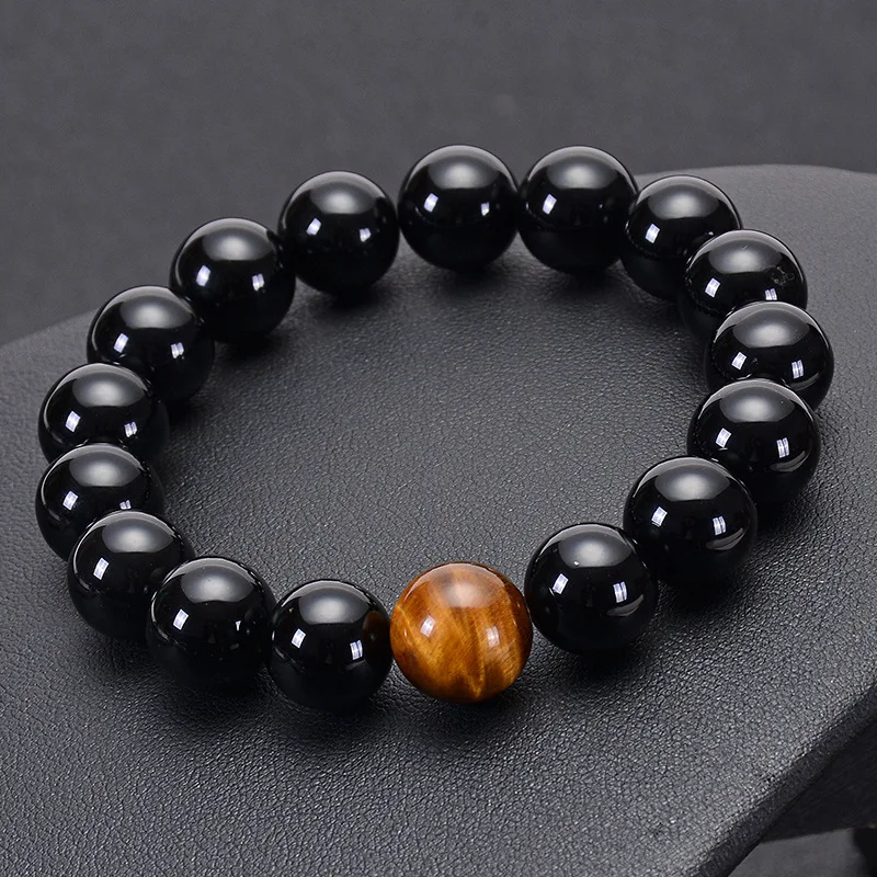 

Natural Black Onyx with Tiger eye Stone Beads Men Jewelry Bracelet 12 Constellation Leo Lovers Energy Balance Bracelet