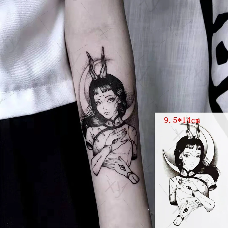 

Водостойкая Временная тату-наклейка, луна, кролик, девушка, флэш-татуировки, клоун, кот, цветок, боди-арт, рука, искусственный рукав, тату для ...