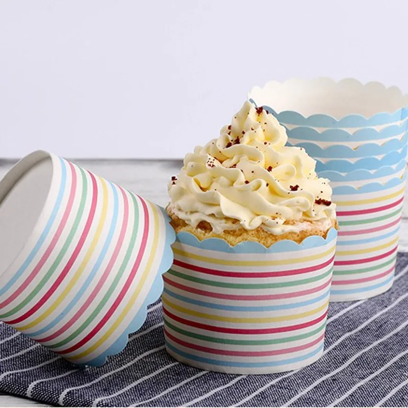 50 шт красочные кольца Rianbow дизайн бумажные чашки для кексов выпечки жиростойкие