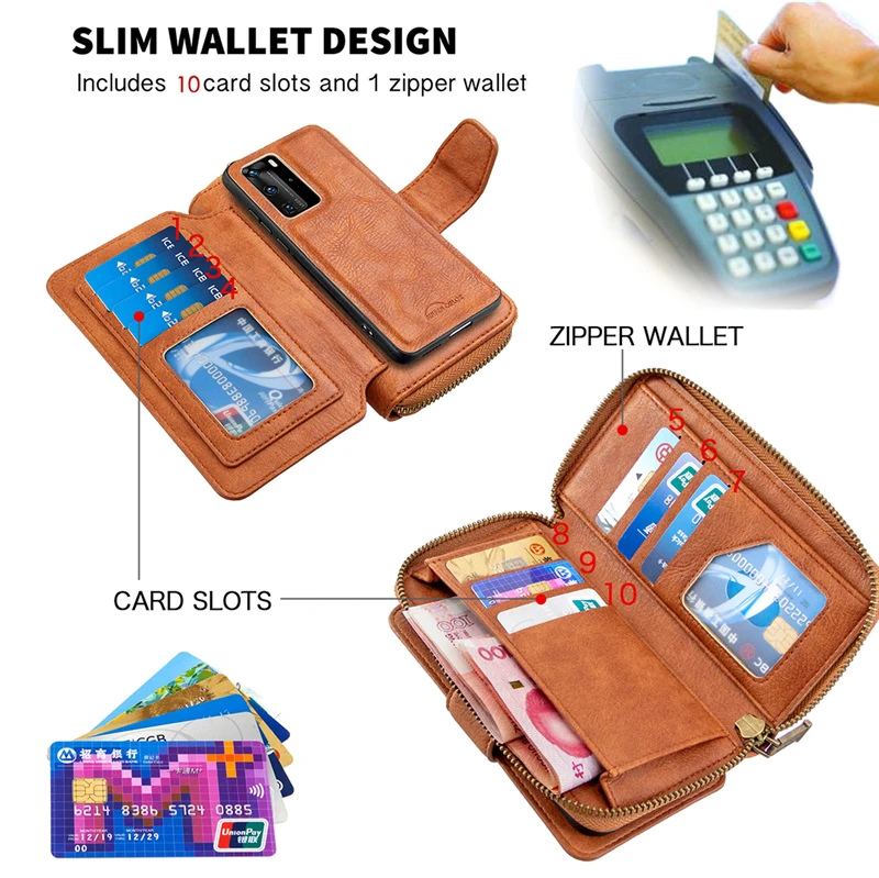 Мужской кожаный чехол-кошелек на молнии для Huawei P40 Pro P Smart 2019 Honor 10 Lite 9X Z с