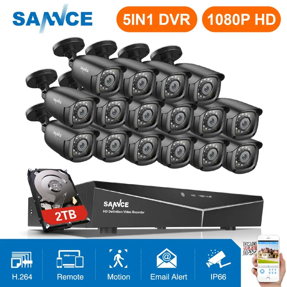 SANNCE 16 каналов CCTV система безопасности 16CH HD 1080P DVR 16 шт 1920*1080P IR уличные камеры 1.0MP комплект видеонаблюдения