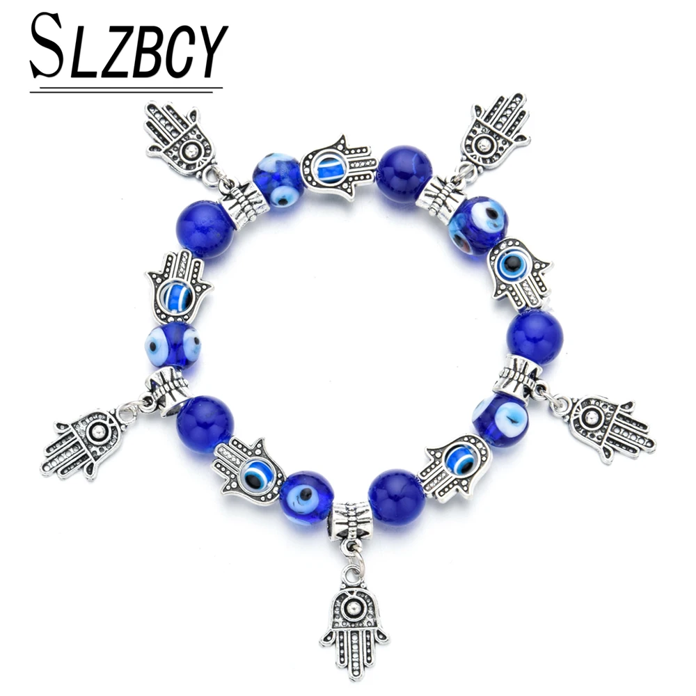 Женский браслет с голубыми турецкими глазами эластичный бусинами|Браслеты