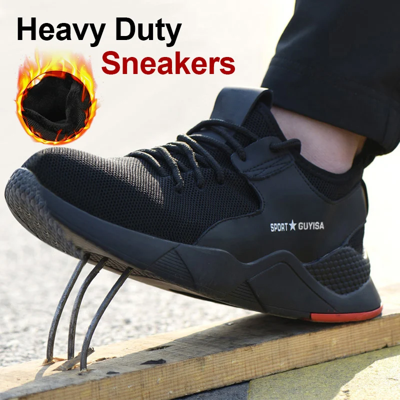 

Warm Men Sneakers 1 Pair Heavy Duty Sneaker Safety Work Shoes Warm Plush Puncture-proof for Men WinterJ55