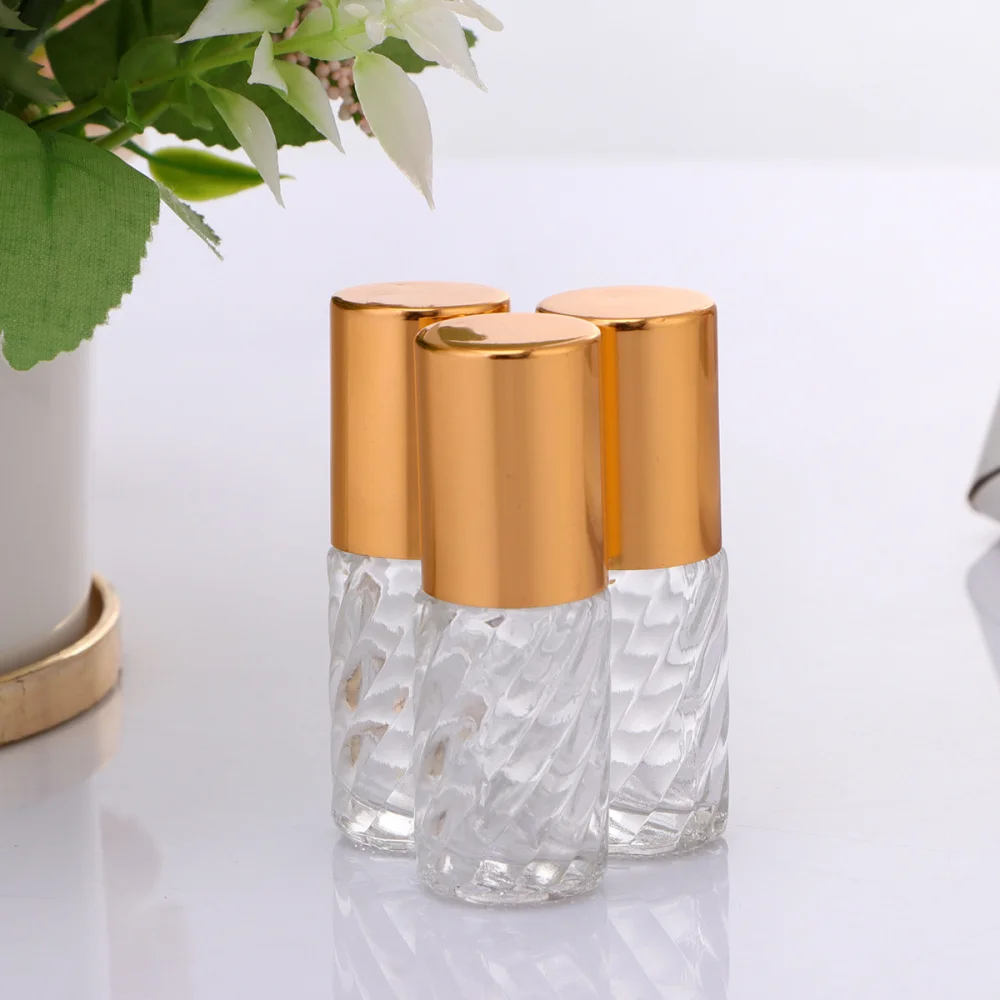 

10pcs Glass Perfume Bottle Essential Oil Bottles Roller Bottles Makeup Sub Containers for Home Travel 5ml Sloping Grain