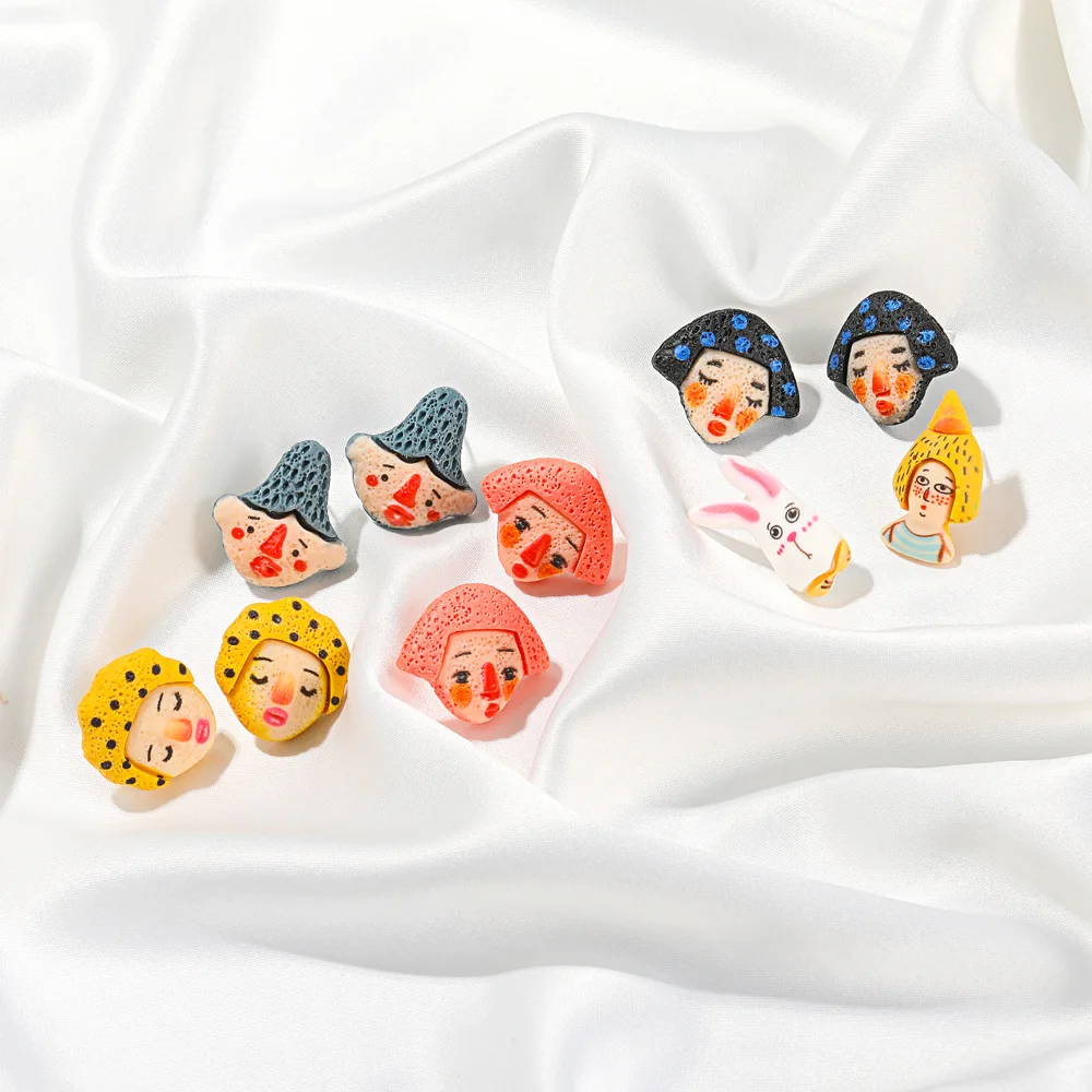 

Cute Cartoon Character Avatar Stud Earrings for Women Korean Fashion Funny Girl Rabbit Acrylic 2021 Trend Jewelry Earrings Set