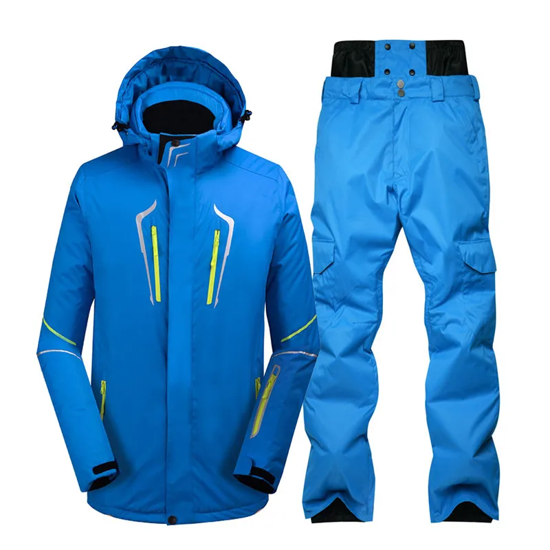 Pure Color Men's Snow Suit Winter Outdoor Sports Wear Snowboard Clothes Waterproof Windproof Costume Ski Jacket and Pant Male