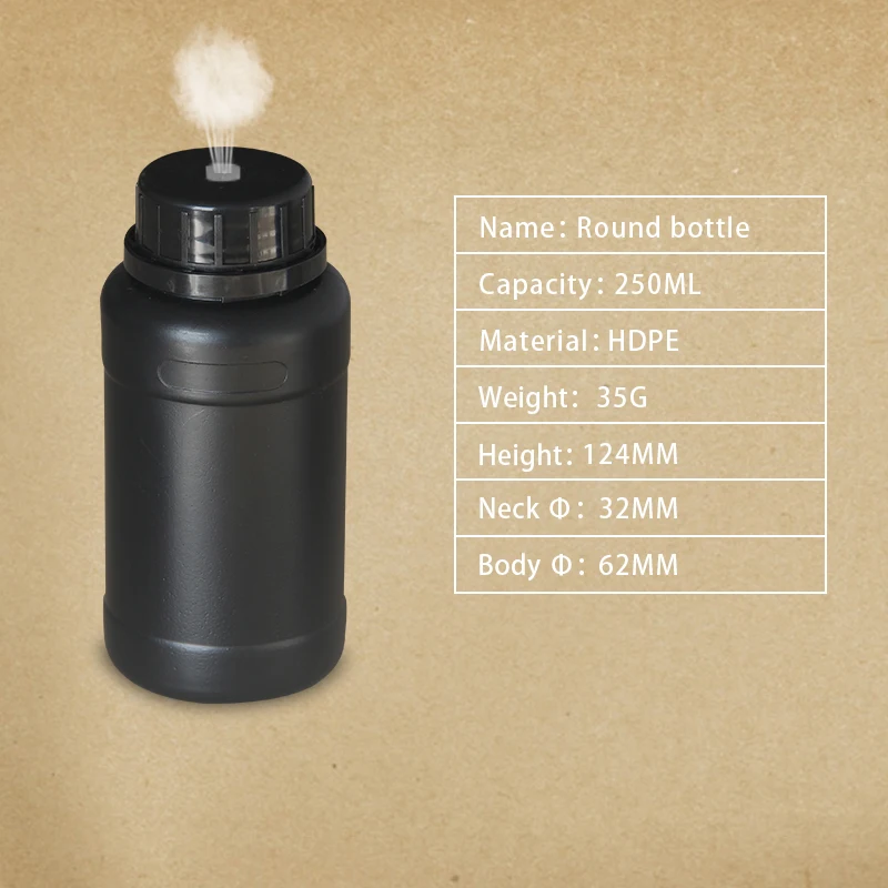 250ML black HDPE пластиковые бутылки с трамбовкой, дышащие крышки, контейнер для жидкого удобрения, герметичные многоразовые бутылки - Цвет: 250ML black