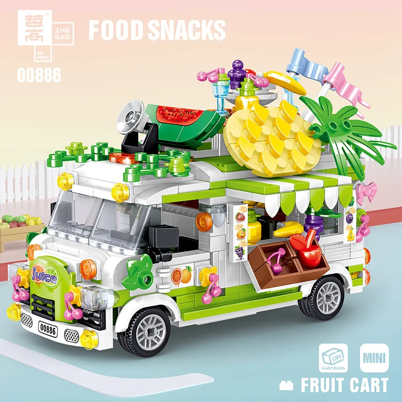

Mini Bricks City Creator Hamburg Ice Cream Fruit Dessert Car Figurine Model Vehicle Education Building Blocks Toys For Children