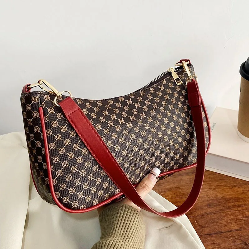 

Women Shoulder Purse Vintage Pattern Armpit Shoulder Bag 2022 New Brand Handbag And Purse Pu Leather Small Hobos Bag Free Ship