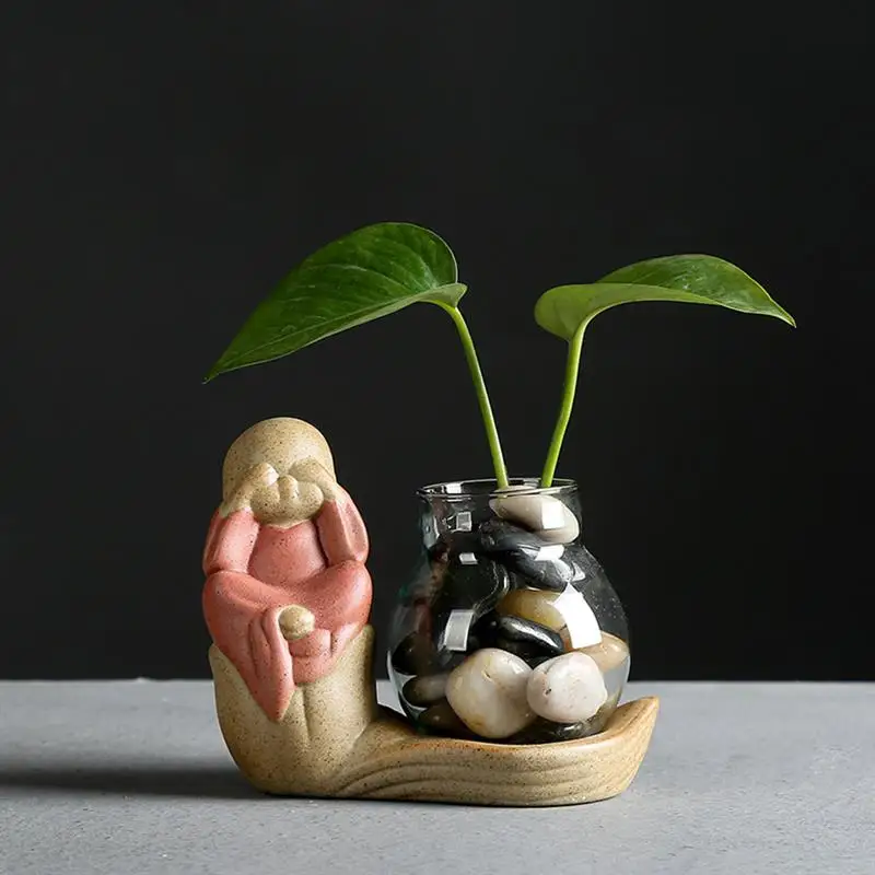 Стеклянная ваза с гидропонным растением керамическая китайский милый маленький